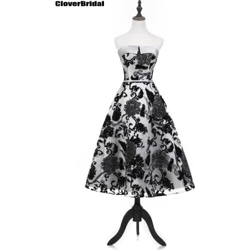 Decote Dobrado Te longitud sin tirantesvestido de festa curto printed flowers floded neckline coctail dress ribbons back 2017