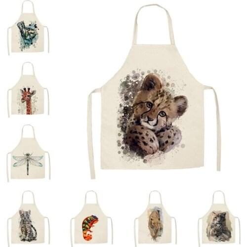 1Pcs Kitchen Apron Cartoon animal Printed Sleeveless Cotton Linen Aprons for Men Women Home Cleaning Tools 55*68cm