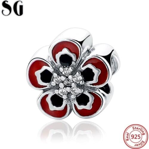 100% Real 925 Sterling Silver Shimmering Rose Flower Charm With CZ Fit Original Europe Bracelet Pendant Authentic Same Jewelry