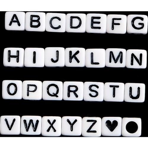 100Pcs 6x6mm Square Shape Acrylic Letter Beads Heart Spacer Beads for DIY Bracelet Necklace Making Jewelry Accessories