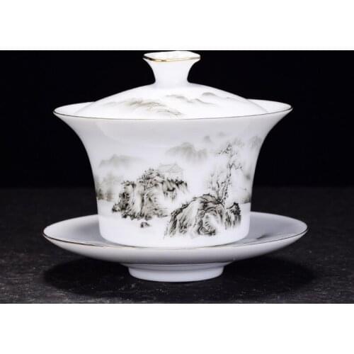 130ml Retro Ceramic Gaiwan Teacup Handmade Sancai Tea Tureen Chinese Teaware Accessories Drinkware Portable Travel Personal Cup