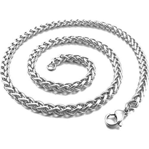 4.0mm width stainless steel necklace wheat chain link Silver-color 55cm mens