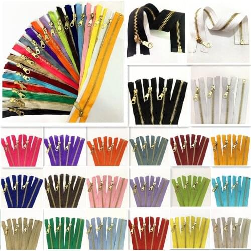 Set of 5 Pieces 5# Brass Metal Separate Open Tail Zippers In with Donut Zippers Pulls 12 Inch Zippers for Sewing