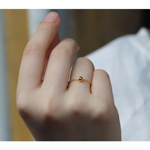 999 Solid 24K Yellow Gold Ring Women O Bead Ring/ USA Size:10
