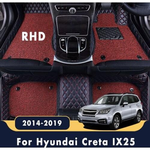RHD Car Floor Mats For Hyundai Creta IX25 2019 2018 2017 2016 2015 2014 Auto Luxury Double Layer Wire Loop Carpets Accessories