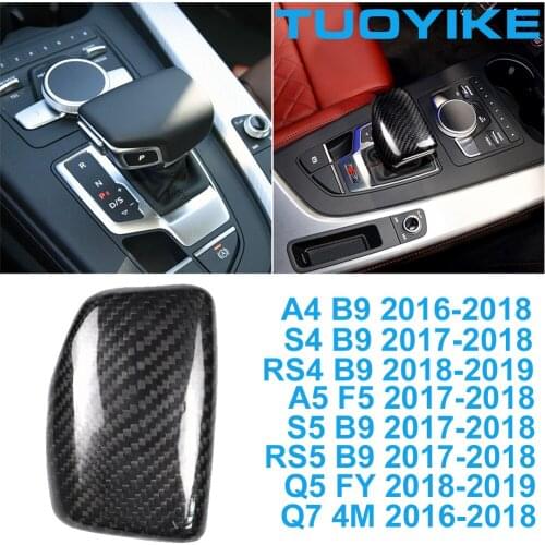 Car Styling Real Carbon Fiber Central Gear Shift Knob Cover Interior Trim Sticker For Audi A4 B9 S4 RS4 A5 S5 RS5 Q5 FY Q7 4M