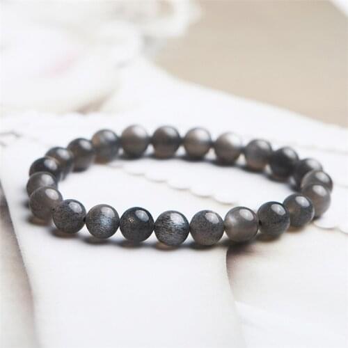 8mm Genuine Natural Black Sunstone Bracelet Gems Crystal Moonstone Round Bead Stretch Fitness Bracelet Women Femme