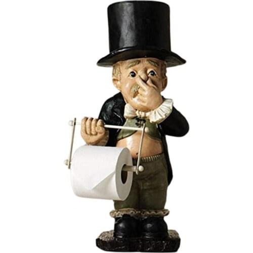 2021 Paper Holder Statue Cute Decorative Resin Butler Shape Tissue Stand Rack Sculpture Pinch Nose Roll Paper Toilet for Toilet