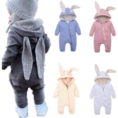 Rabbit Costumes For Baby Boy Romper Coat Bunny Newborn One-Piece Zipper Outfits Cute Infant Hoodies Jacket Girl Jumpsuit Overall