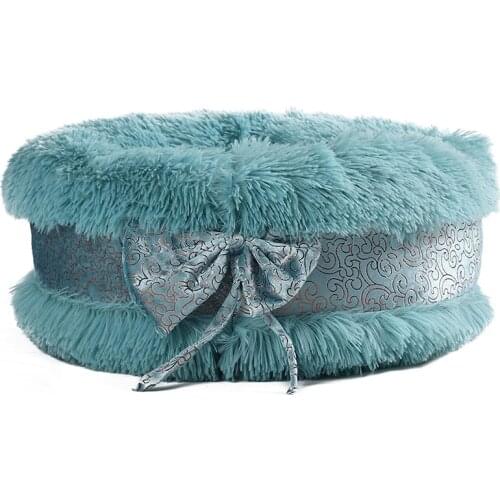 Long Plush Super Soft Dogs Beds With Bow Pet Kennel Lounger Fluffy Cat House Winter Warm Sofa Basket for Small Medium Large Dogs