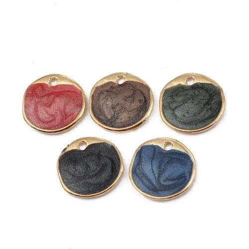 DoreenBeads Fashion Zinc Based Alloy Enamel Charms Irregular Gold Dark Gray Round Glitter Jewelry DIY Charms 15mm x 15mm, 5 PCs
