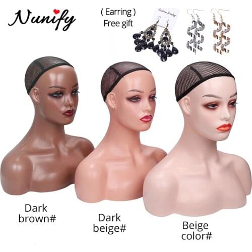 African American Female Mannequin Head Bust Realistic Fashion Mannequin Head Stand With Shoulder Black People Skin Wig Display