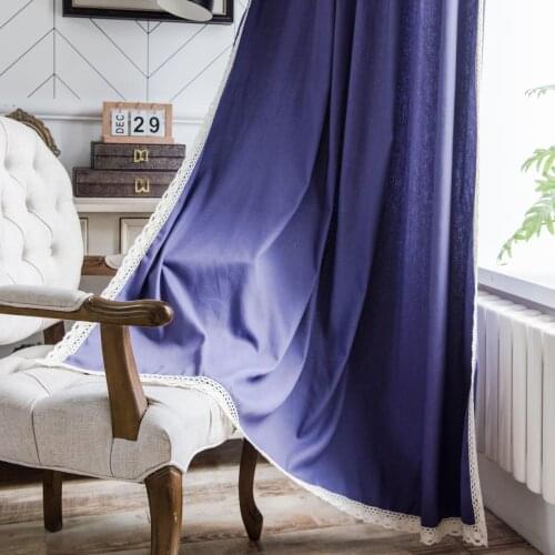 Curtain finished product purple plain lace side small window kitchen curtain cotton linen semi shading floating window single