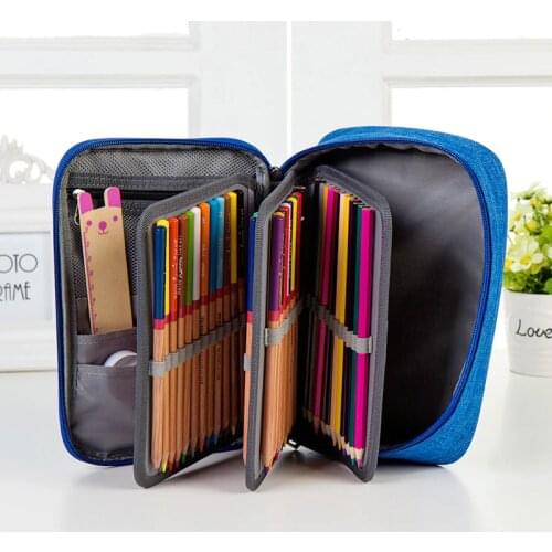 72 Holes Canvas School Pencil Cases for Girls Boys Student Multifunction Stationery Storage Bag Art Marker Pens Case Pouch