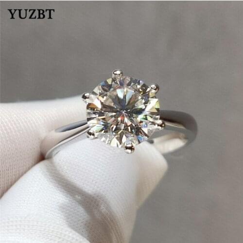 YUZBT 18K White Gold Round Excellent Cut 3 Carat 9mm Gemstone Diamond Test Past D Color Moissanite Ring Wedding Jewelry