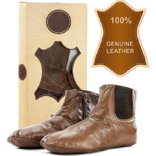 Brown Zipped inside fur SOFT GENUINE LEATHER Khuff Winter warm Muslim men socks women worship Islamic mens womens sock mest