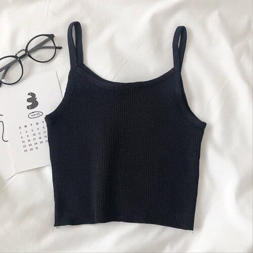 Sexy Spaghetti Strap Camisole Womens Clothes Summer Solid Color Knitted Tank Vest Tops Casual Bottom Slim Tank Camis Femme
