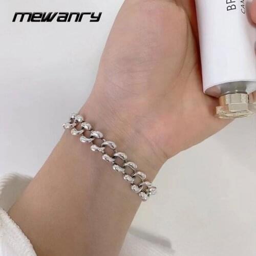 Mewanry 925 Sterling Silver Thick Chain Bracelets Couples Accessories New Fashion Vintage Simple Hip Hop Punk Rock Party Jewelry