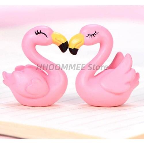 2Pcs/Set Micro Flamingo Figurine Miniature Animals Ornaments For DIY Fairy Garden Small Plants Decoration 3.1*3.6cm