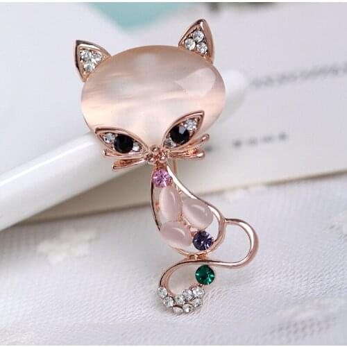 Fashion Women Fox Shape Opal Brooch Colorful Rhinestone Dress Decorative Pin TT@88