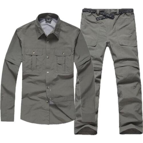 Mens Outdoor Quick Dry Shirt + Pants Suit Removable Hiking Camping Fishing Clothes