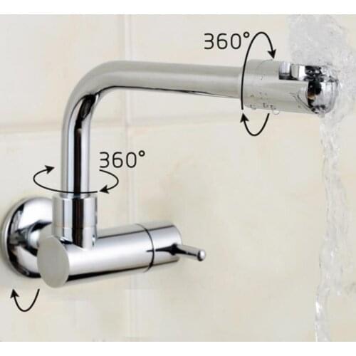 Fine Copper 360 Degree Rotating Wall Faucet, Extended Single Cold Universal Kitchen Bathroom Faucet