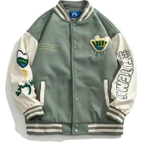 Autumn Winter Men Bomber Jacket Fleece Cotton Baseball Jackets Buttons Windbreaker Embroidery Letters Male Women Outwear Jackets