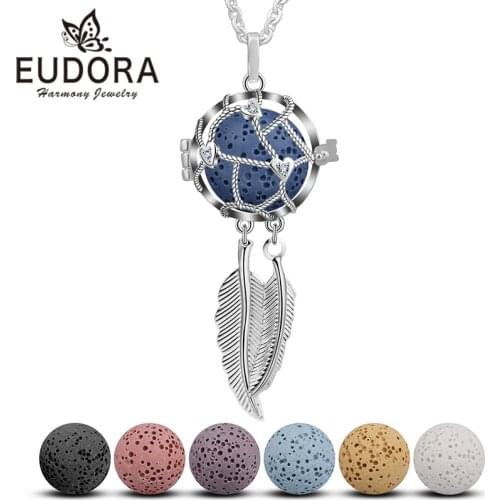 Eudora Lava Stone Dreamcatcher Pendant Aromatherapy Essential Oil Diffuser Necklace Fashion Jewelry for Women Gift 18MM