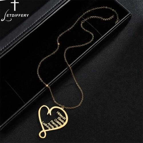 Letdiffery Customized Multiple Name Heart Necklace Stainless Steel Custom Personalized Nameplate Jewelry for Family Member Gifts