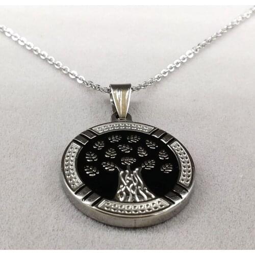 Vintage Tree Of Life Silver Color Stainless Steel Necklace For Women Fashion Black Enamel Necklace Jewelry Gift Colar N72233B