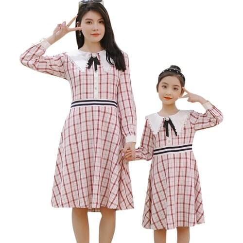 Family Matching Dress Plaid Pattern Dress For Girl Clothes Long Sleeve Mom Boy Girl Dress for Dad Mom Me Baby Girl