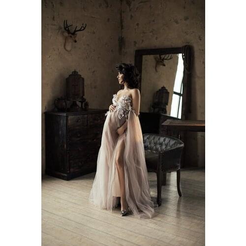 BathGown Womens Way From The Shoulder Elegant Motherhood Dress Flare Shell Photography Wedding dress For photo shooting Vestido