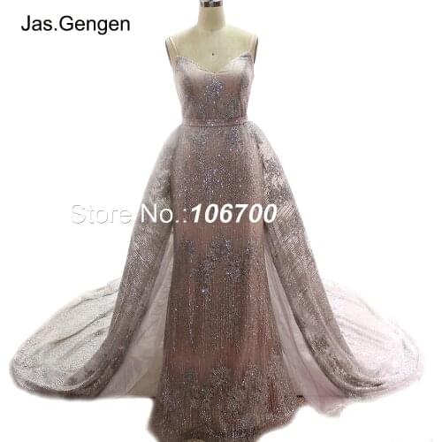 Robe de soiree Two Pieces Glitter Evening Dress Wedding Dress Detachable Over Long Train Skirt Bridal Prom Gowns New