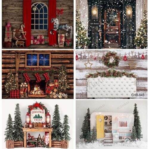 Christmas Backdrops Photography Background Christmas Tree Fence Street Lamp Window Child Portrait Decoration Props Photo Studio