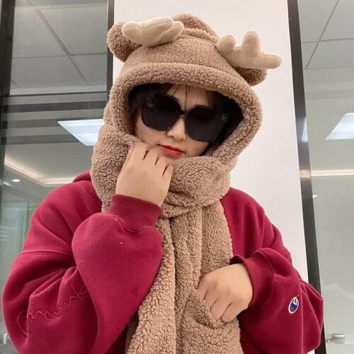 Christmas Hats Cute Bear Antler Hat Scarf Glove Cashmere Keep Warm Hat Winter Hats For Women Funny Hat