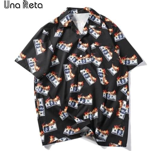 Una Reta Men shirt New Hawaii beach Summer shirt Fashion casual Hip hop Burning dollar print Harajuku Man Tops Dropshipping