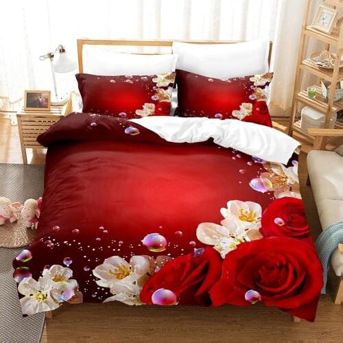 Red Flower Rose Bedding Set Single Twin Full Queen King Size Flowers Rose Bed Set Children Bedroom Duvetcover Sets 15