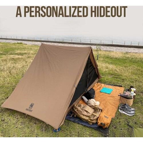 Outdoor 1-2 Person Two-Peak Double A Type Ultralight Poleless Camping Hiking Backpacking Portable Pyramid Fish Canopy Tent Gear