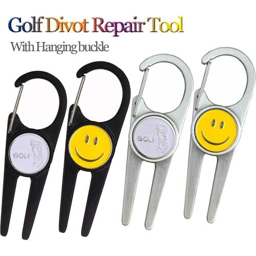 1PC golf divot Fork repair tool with Button Magnetic with hanging buckle magnetic tool golf ball marker swing smile new for sale