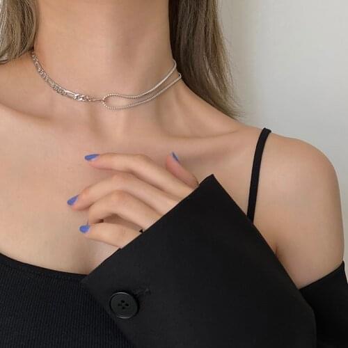 925 Sterling Silver Glittering Zircon Asymmetric Chain Necklace for Women Simple Stitching Clavicle Chain Trend Jewelry S-N259