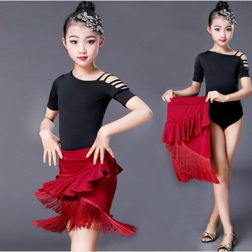 Girl Latin Dance Dress For Kid Competition Latin Dance Dress for Girls Ballroom Set Kid Fringed Dancing Costumes Suit Skirt Top