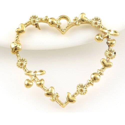 2pc Heart Metal Jewelry Setting Gold Color Charm Hollow Gold Pendant Tray Bezel Charms Accessories DIY Handmade Craft
