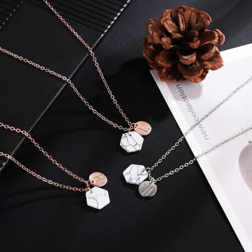 52 Kinds Circle & Geometric Hexagon Marble Stone Pendants Thin Chain Silver Plated Golden Necklaces For Women