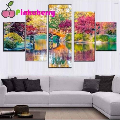 Full Drill landscape Mosaic Round Diamond Painting lake Bridge Diamond Embroidery Cross Stitch Kit Diamond Art Rhinestones k725