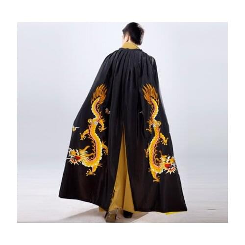 Free ship mens black/red dragon embroidery cloak 145cm length