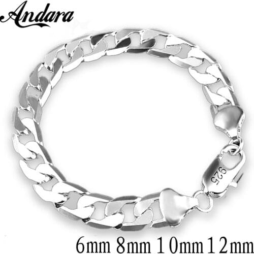 New 925 Sterling Silver Bracelet Sideways Silver Bracelet 6MM8MM10MM Bracelet Men&Women Jewelry