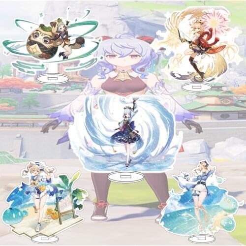 Anime Genshin Impact KeyChain Fashion Zhongli Qiqi Traveler Figure Lumine Cosplay Stand Card Kaeya Student Accessory Standsing