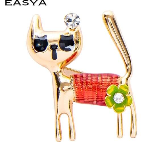 EASYA New Enamel Cat Brooches For Women Kitty Pin Cartoon Animal Design Jewelry 2 Colors Pin Kids Cat Jewelry Enamel