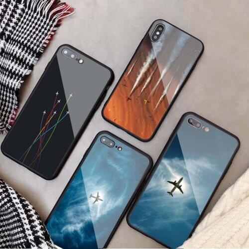 Aircraft Airplane fly travel cloud Plane Customer Tempered Glass Phone Case For iPhone 5 5S SE 6 6plus 7 plus 8 plus X XS XR XS Max 11 For iPhone 11 Pro Max
