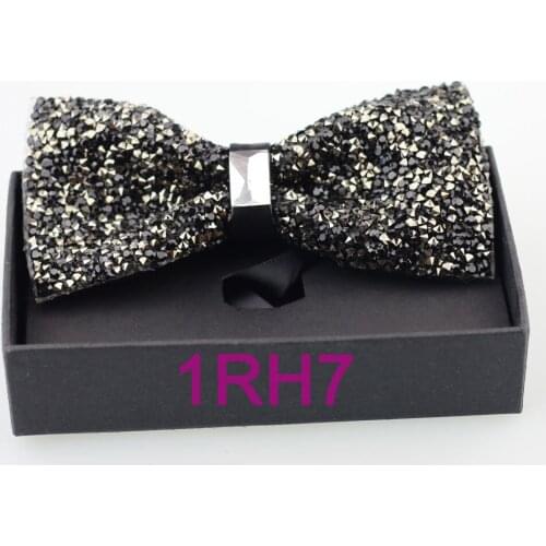 Yibei Coachella Ties Glitter Rhinestone Butterfly Men Adjustable Tuxedo Black Bowtie Adult Bow Ties With Gift Box Dance Party